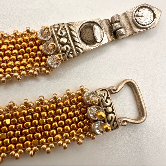 New Elegant Thin Sterling Silver & Gold Bead Bracelet, Excellent Condition - Picture 8 of 13